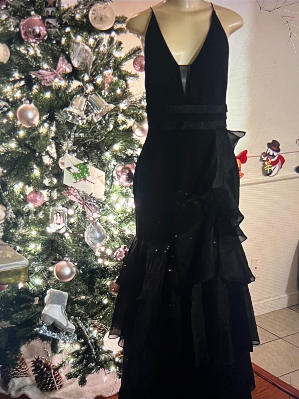 Black V-Neck Ruffled Maxi Dress